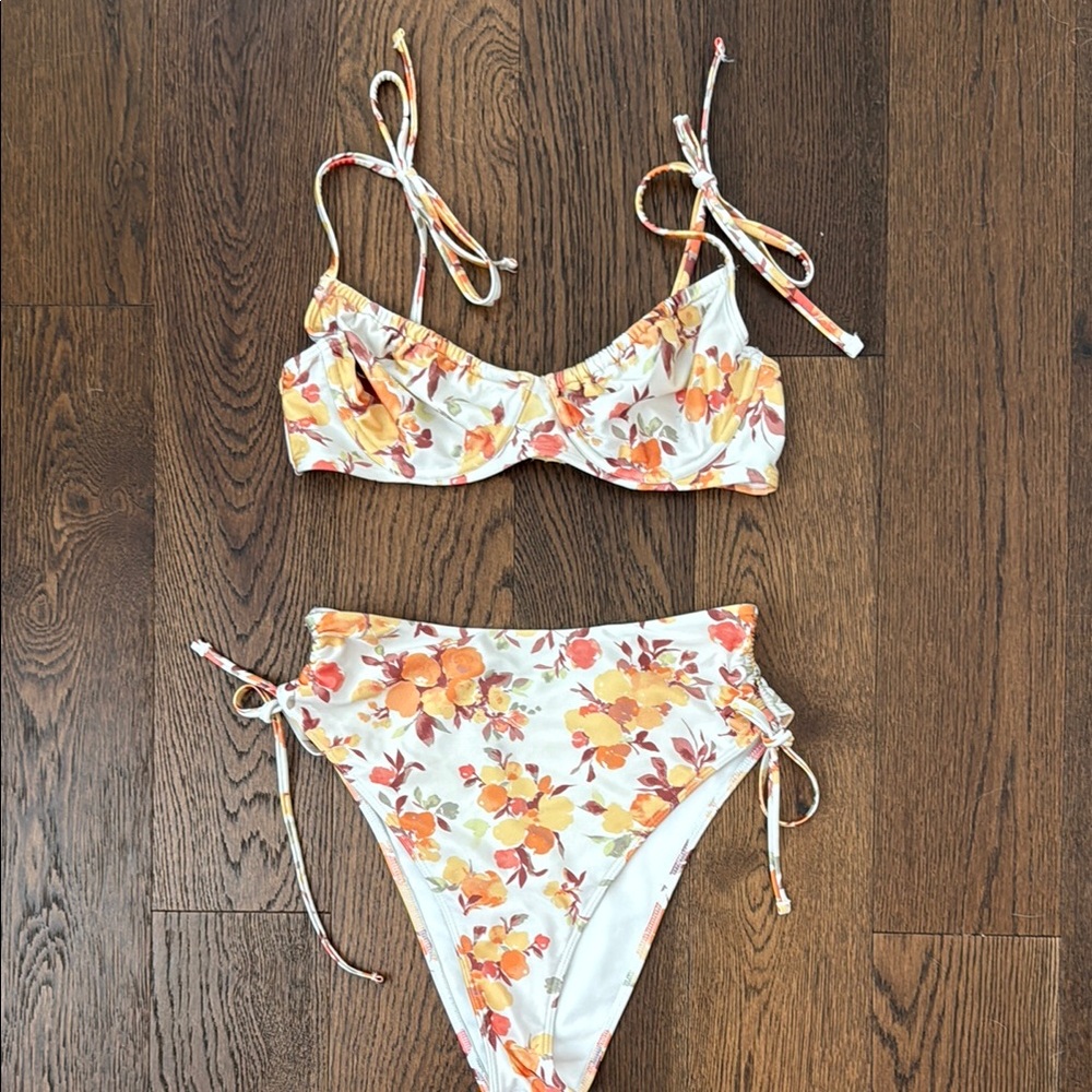 Abercrombie & fitch Floral Bikini Set with Orange and Yellow Accents